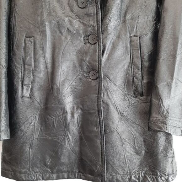 LE WORLD Vintage Genuine Leather Jacket Coat Patchwork Finish Black Sz L - Picture 9 of 14